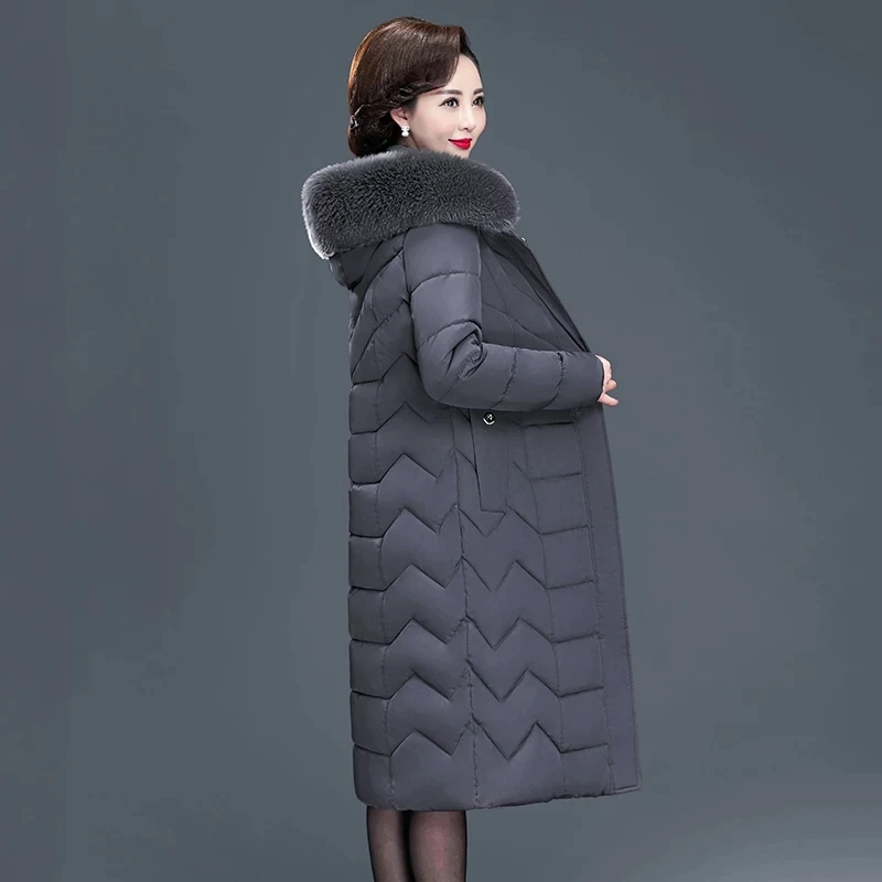 

X-long Women Fur Coats Slim Office Ladies Solid Women's Winter Jacket Hooded With Fur Collar Thick Cotton Padded Parkas 7XL