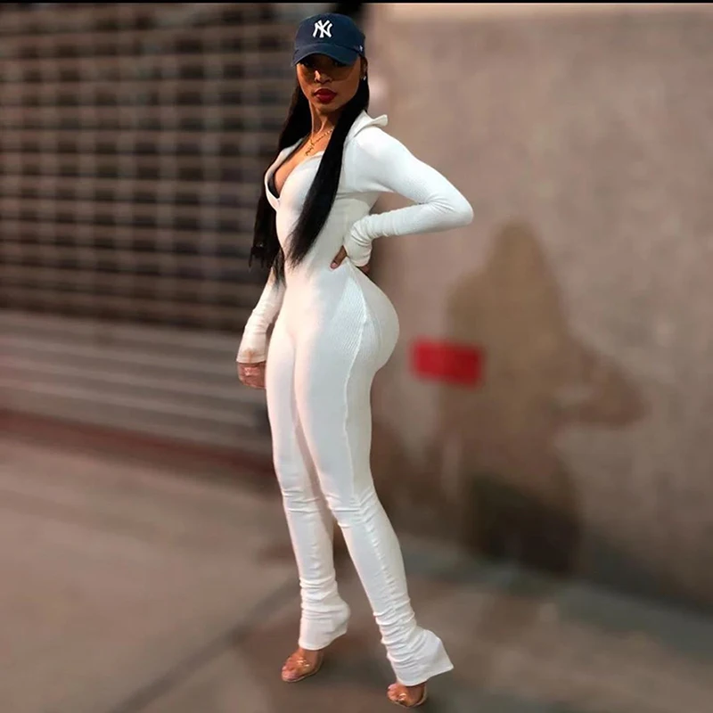 

2021 Huanwei Sexy Breathable Womens Fashion Ruffled Stand Up Collar Sports Zipper High Waist Jumpsuit