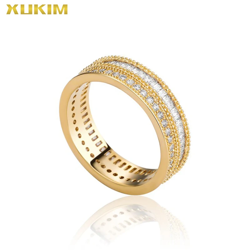 

Ювелирные изделия Xukim, модное Сверкающее мужское кольцо, Золотое и серебряное кольцо с полным кубическим цирконием класса ААА, сверкающие ю...