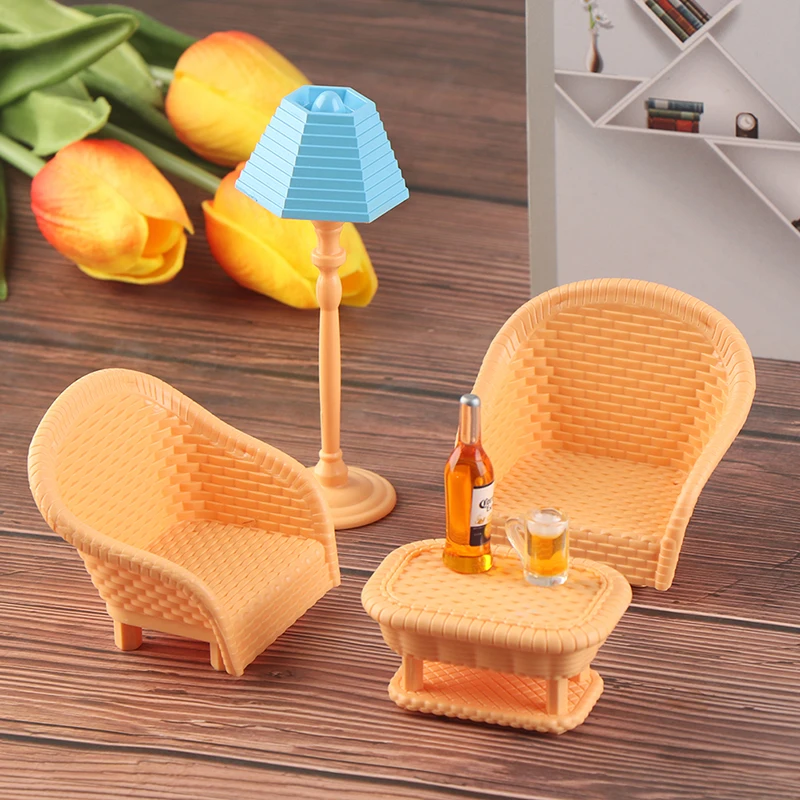 6Pcs/set 1:12 Dollhouse Miniature Living Room Furniture Chairs Lamp Tea Table Decor For Dolls Children Dollhouse Furniture Toys