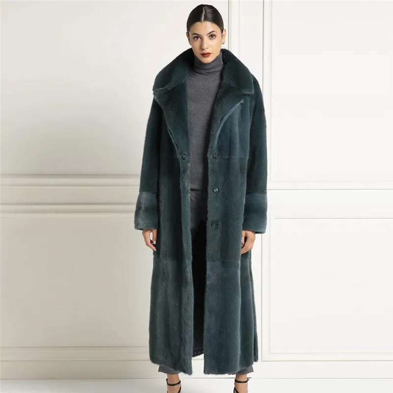 BFFUR 120cm Long Real Mink Fur Coats 2020 Winter Fashion Genuine Mink Fur Jacket Full Pelt Natural Fur Coat Outwear High Quality