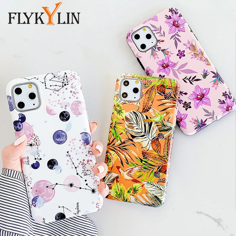 Чехол FLYKYLIN Leaf Flower для iphone 11 Pro Max X XS XR 6 S 7 Plus 8 задняя крышка на мягкий IMD силиконовый