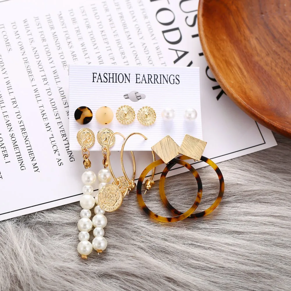 

1 set ladies Boho Pearl Acrylic Board Shell Earrings Women's Jewelry Gift gold hoop earrings pendientes grandes