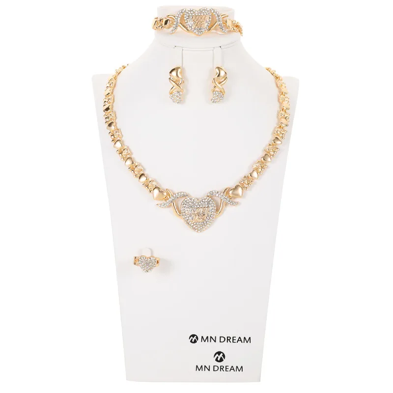 

HOTsale African Wedding Jewelry Dubai Gold Color Jewelry Sets Romantic Color Design Jewelry Sets Necklace Drop Shipping