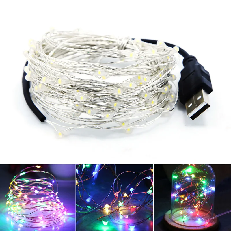 Colorful 10 м USB светодиодный светильник, водонепроницаемый светодиодный светильник из медной проволоки, праздничный уличный Сказочный светильник s для рождественской вечеринки, свадебного украшения - Цвет: Colorful