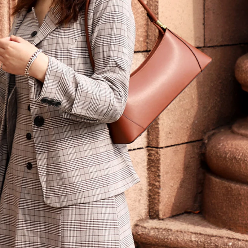 Женская сумка из натуральной кожи вместительная багет в стиле ретро 2019|Сумки с