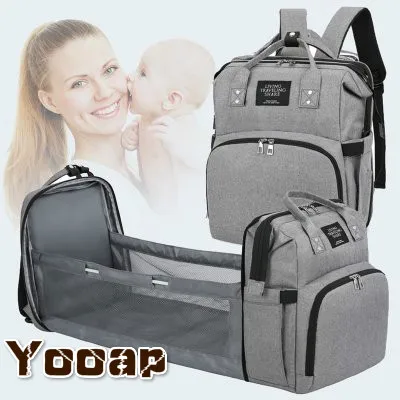 Baby diaper bag Backpack Waterproof Diaper Bag Portable Folding Bed Light&Large Women's bag Multi-function Mother and Baby Bag