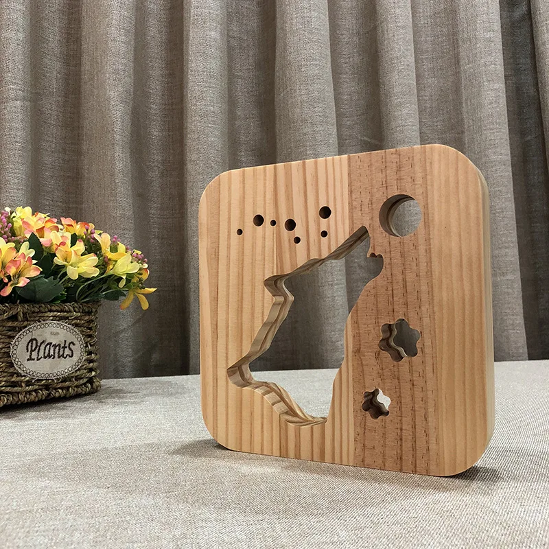 Acecorner Творческий 3D деревянный ночной светильник DIY Волчья Голова usb портами и