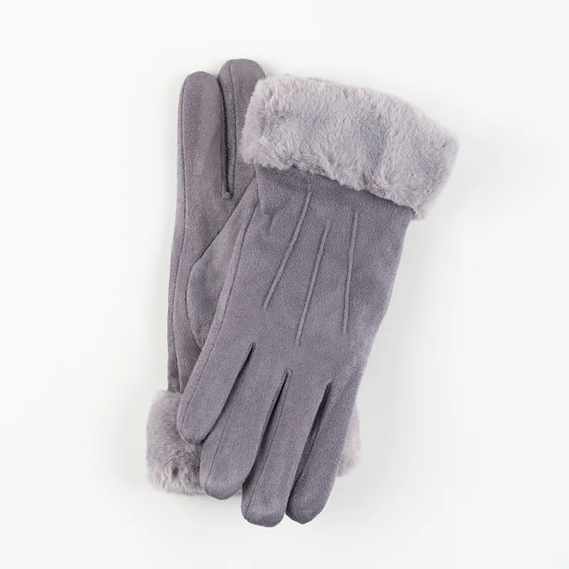 C03Grey Осенне-зимние женские замшевые перчатки, плотные теплые одноцветные варежки, перчатки для сенсорного экрана для женщин, Нескользящие перчатки G003 - Цвет: C03Grey