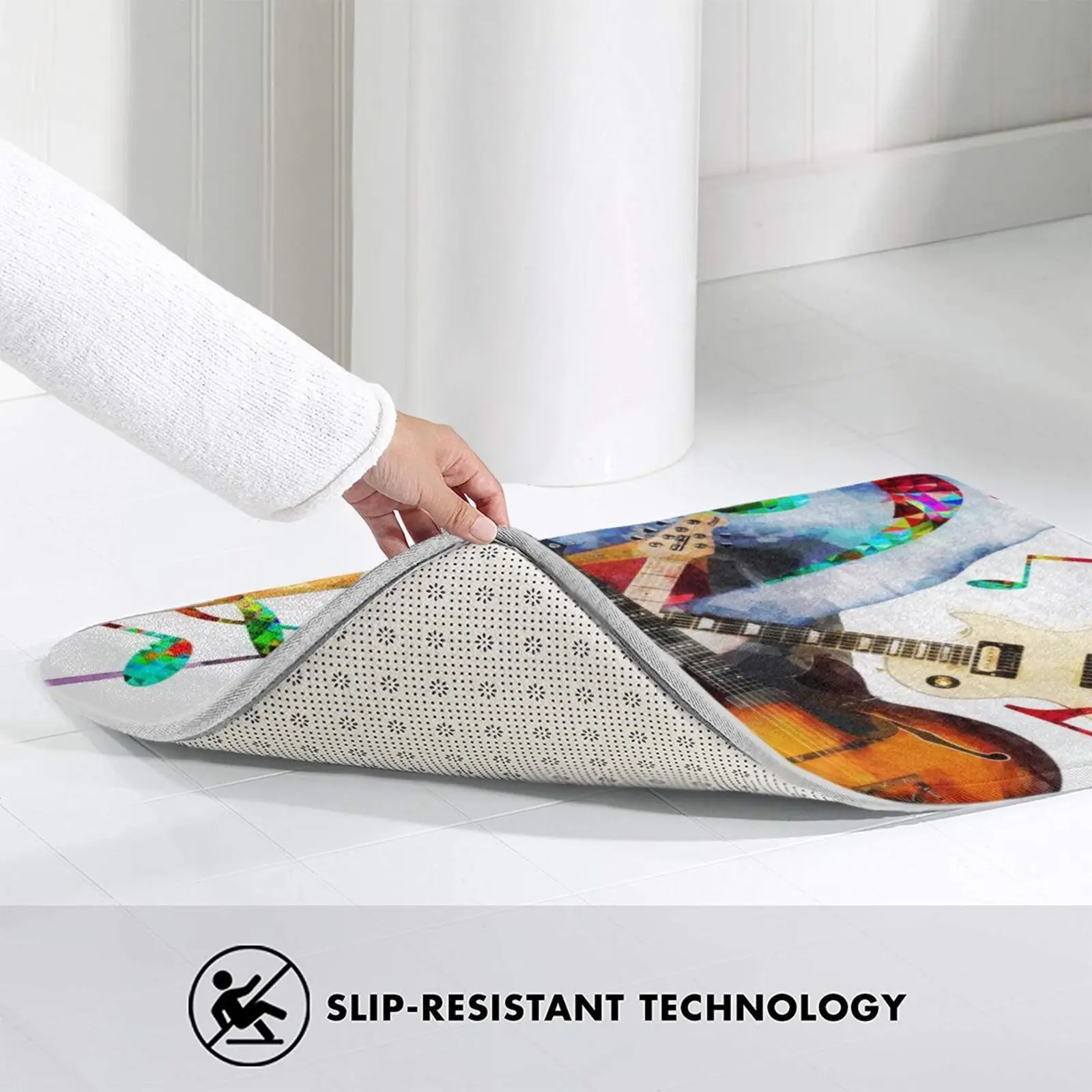 Rock On Mat Rug Carpet Anti-Slip Bedroom Entrance Door Music Guitars Notes Piano Hand And Roll | Дом и сад