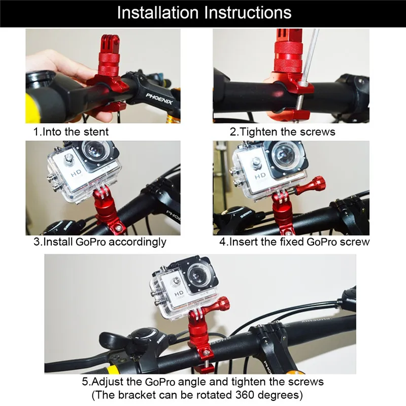 PULUZ Bicycle Bike Handlebar Rack Adapter Mount for GoPro Hero 5 4 Session 3+ 2 1 Xiaoyi II 4K SJ6000 SJ5000 SJ4000 | Электроника