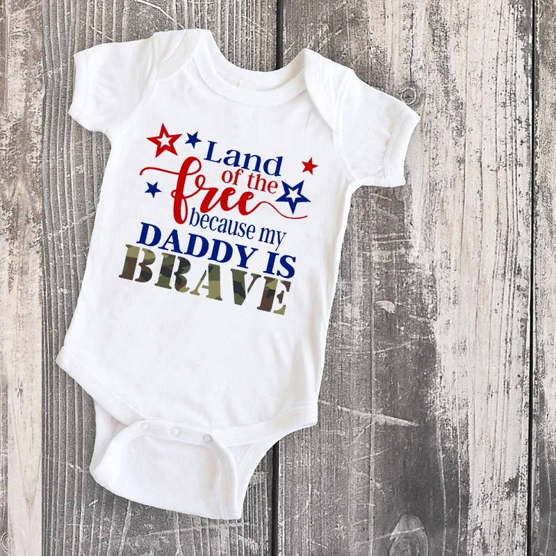 Land of The Free Because My Daddy Is Brave 4th July Shirt Summer Military Kid Tshirt Home Coming Family Matching Clothes | Мать и ребенок