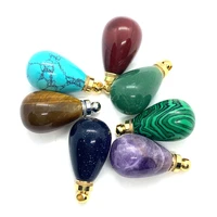 natural semi precious stone pendant drop shaped lapis malachite perfume bottle pendant for diy necklace jewelry making 19x37mm