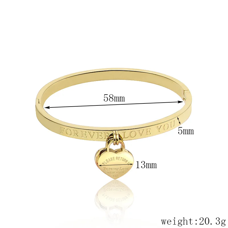

Hot Classic Stainless Steel Gold Colour Bracelets & Bangles Wholesale Jewelry Fine Double Peach Heart Love Bracelets Female
