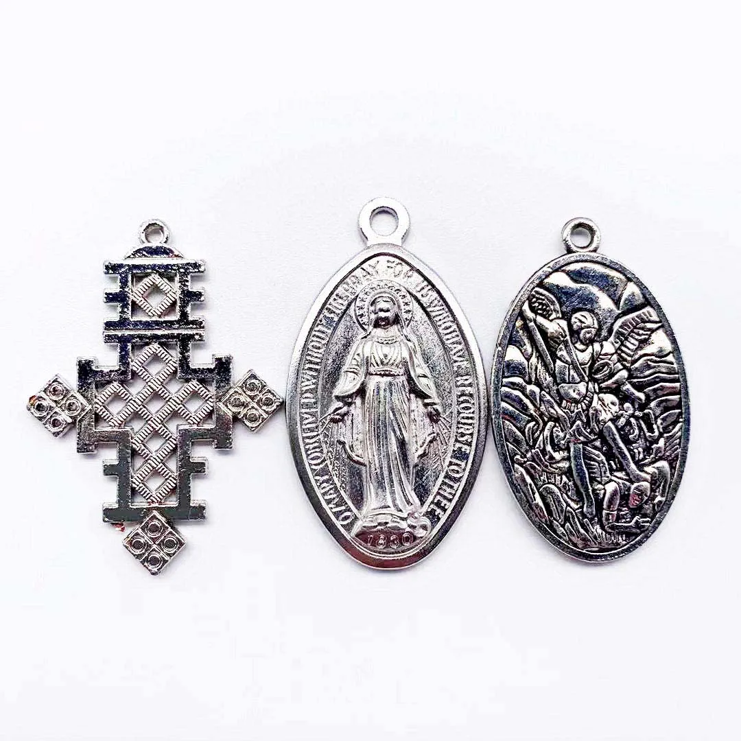 Ретро Серебряный католический крест Святого Бенедикта Иисуса розы кулон