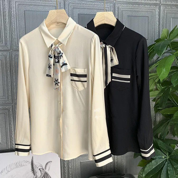 

France style women's bowtie elegant Shirts High quality long sleeves Shirt for women B870