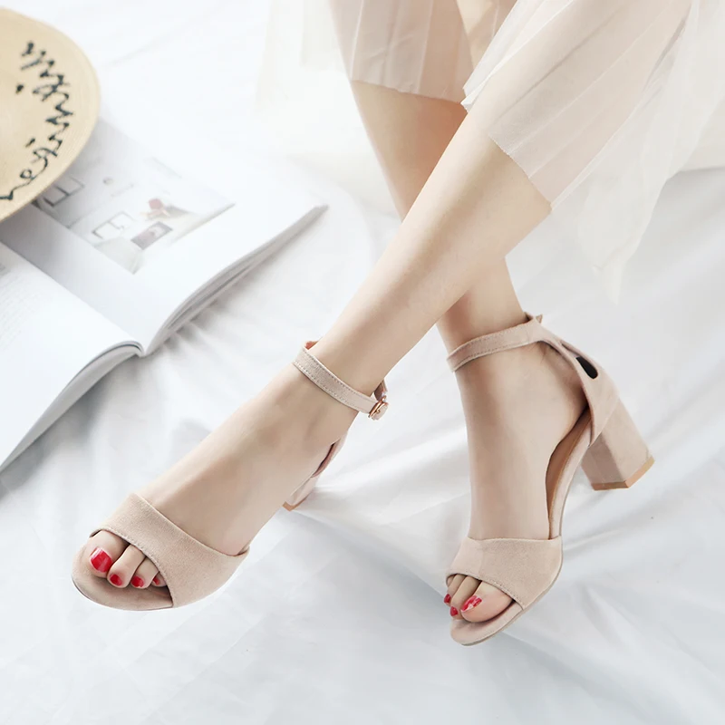 

new summer sandals women peep toe buckle high heels ladies prom dress shoes slingback elegant women sandals big size Q146