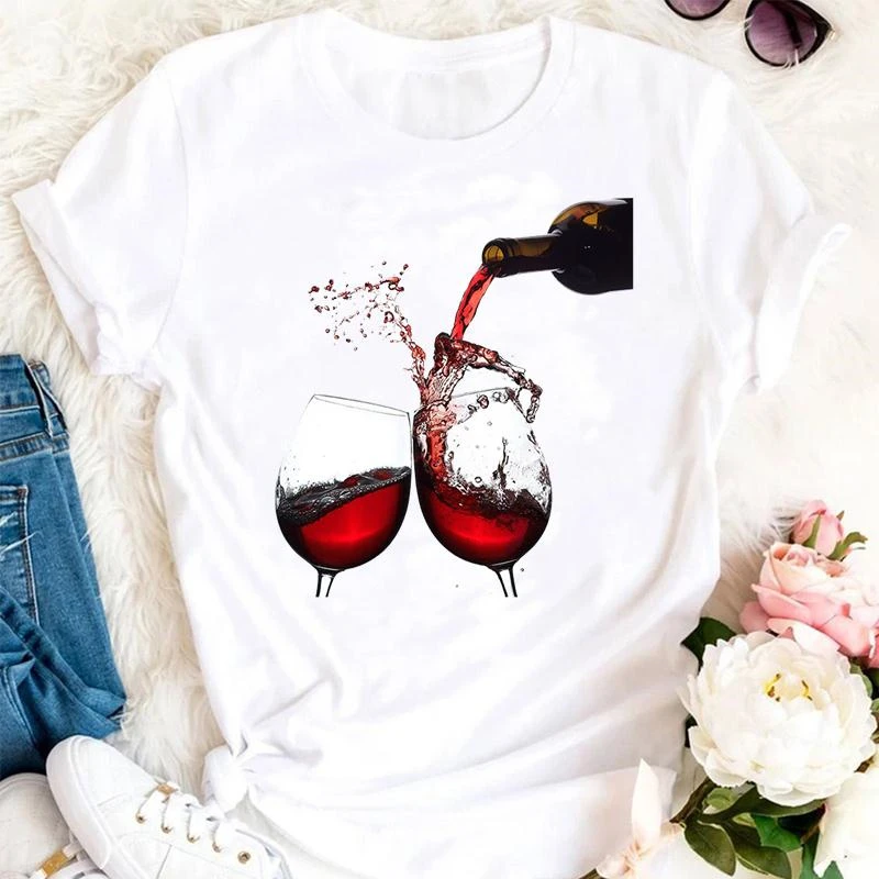 

WVIOCE Summer Wine Cute Funny 90s Tshirts Cartoon Fashion Short Sleeve Women Clothes Top Lady Print Female Tee T-Shirt 30991