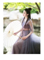 cotton hemp han suit chinese wind summer fairy purple long skirt 2020 new retro mesh yarn half sleeve dress girl
