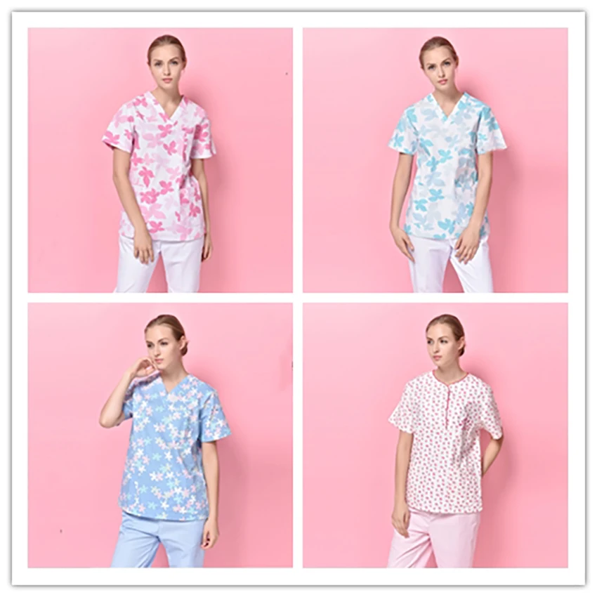 Цветочный принт, Mediecal Scrubs, униформа медсестры для женщин, Красота и здоровье, медицинский костюм для лаборатории, пальто, колпачок, клиническая форма, Прямая поставка