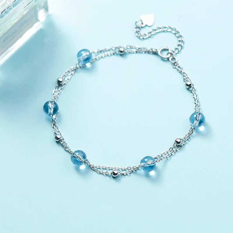 

La Monada Blue Bead Fine Silver 925 Jewelry Bracelet Female Woman Chain Minimalist Bracelets For Women Silver 925 Sterling