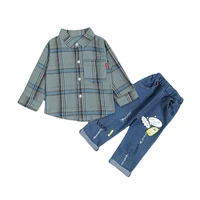 new autumn baby boys cartoon clothes children plaid shirt pants 2pcssets spring toddler casual clothing kids cotton tracksuits