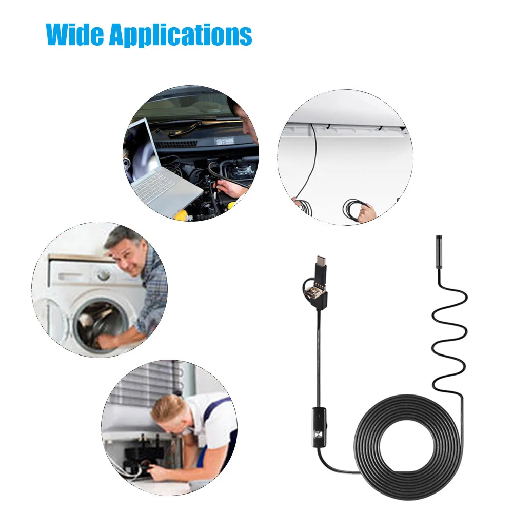 

3-in-1 Industrial Endoscope Borescope Inspection Camera Built-in 6 LEDs IP67 Waterproof USB Type-C Endoscope Replacement