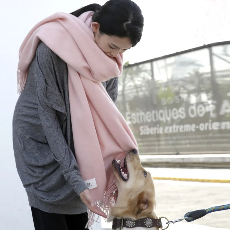 Большие размеры плед шарф женский зимний scarf шарфы женские платок шарф большой теплый вязаный большой шаль женская платки - Цвет: Meat pink