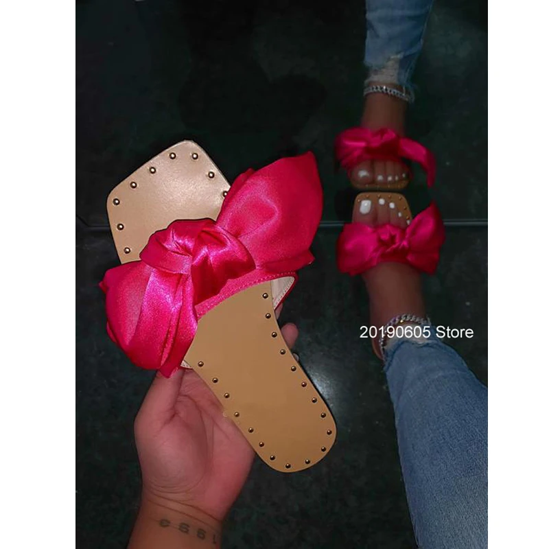 

2021 Summer New Women's Sandals Open Toe Slippers Flat Women's Shoes Outdoor Bow Fashion Solid Color Plus Size 43