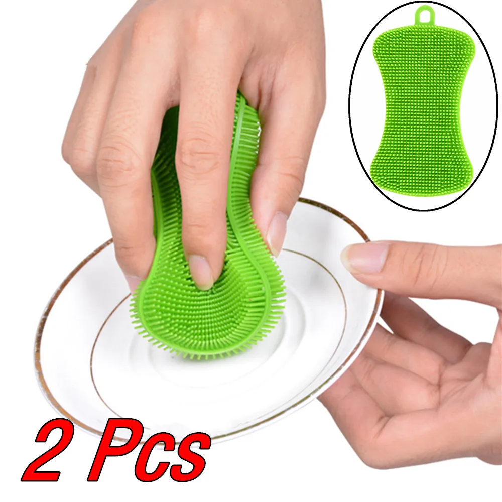 

Kitchen Gadgets Kitchen Tools Household Cleaning Tools 2pcs Silicone Washing Sponge Scrubber Kitchen Cleaning Tool