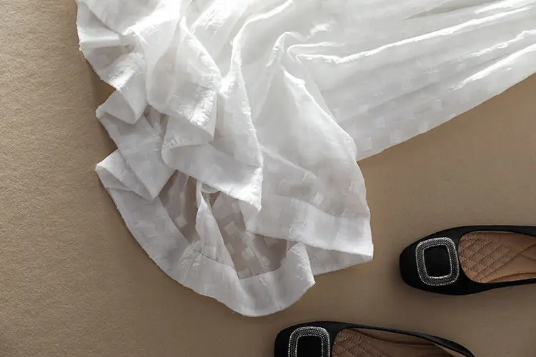 

women fashion simple chiffon dress women Summer elegant white high waist slim short sleeve dress office ladies A-line long dress