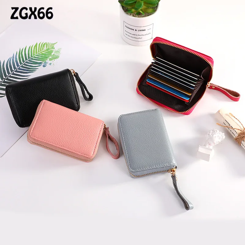 

Women Credit Card Cover Bag Leather Men Travel Business Zipper Solid Coin Purse Wallet Accordion Design ID Card Holder Case