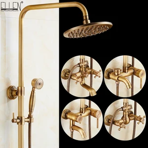 Классический роскошный набор для душа с дождевой насадкой, античные бронзовые смесители для ванны, ручной душ, медный настенный кран EL4000