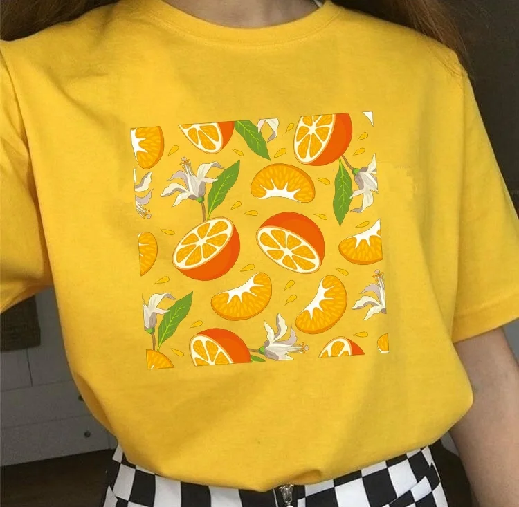 

Fashionshow-JF Oranger Flower Printed T Shirt Women Girls Summer Cotton Tees Short Sleeve O-Neck Tee Tops