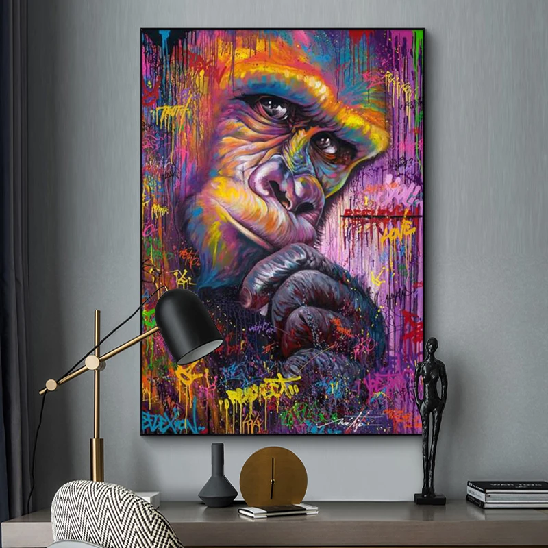 

Pop Art Poster Thinking Monkey Canvas Painting Graffiti Animal Picture On The Wall Size Wall Art Modern Home Decor Frameless