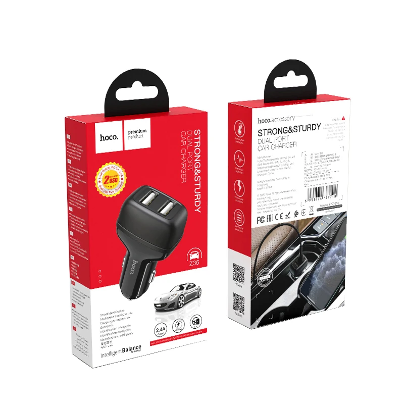 Hoco 2.4A автомобильное зарядное устройство с двумя USB-портами для iPhone универсальное