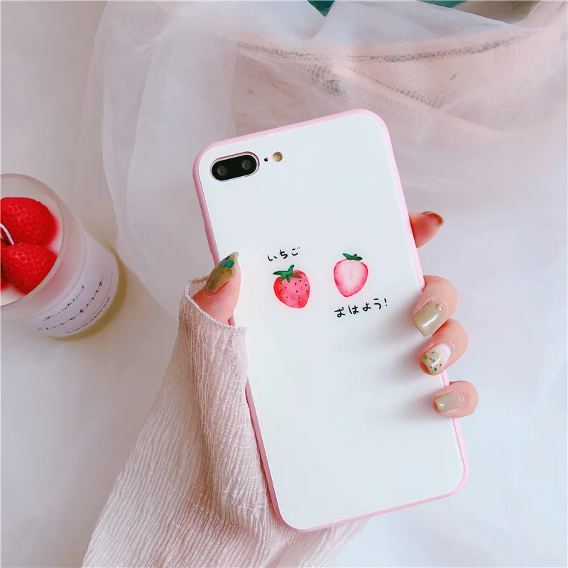 Kawaii японский клубничный чехол для телефона с надписью iPhone 6 Puls 6S 7 8 X XS чехлы из