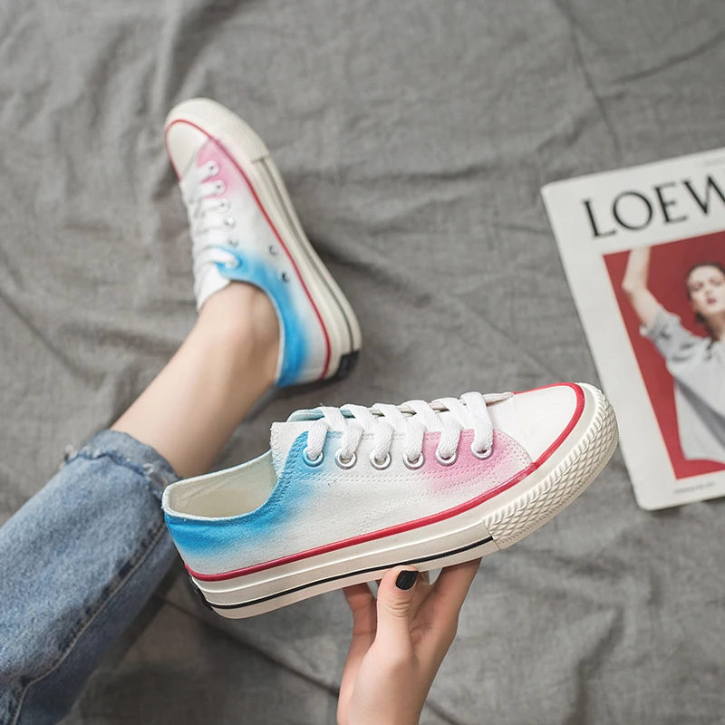 2020 градиент Цвет обувь с высоким берцем Женская модная парусиновая повседневная