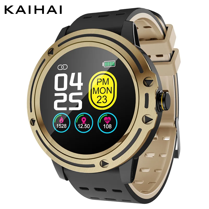Gold watch smart KAIHAI умные часы для мужчин спортивные водонепроницаемые пульсометр умные часы Сенсорный экран фитнес-трекер для android iphone - Цвет: Gold watch smart