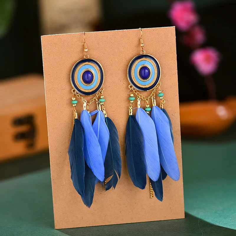 Женские серьги-подвески с перьями в этническом богемном стиле - купить по