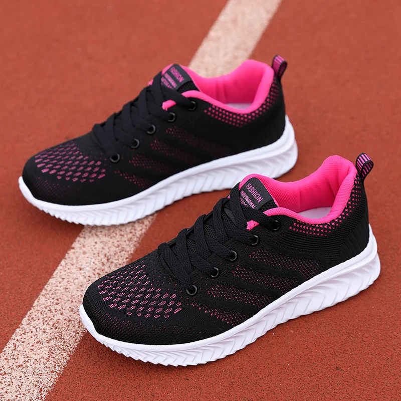 

Women's Casual Flats Shoes Fashion Mesh Hiking Walking Sneakers Breathable Light Ladies Outdoor Sports Footwear Lace-Up