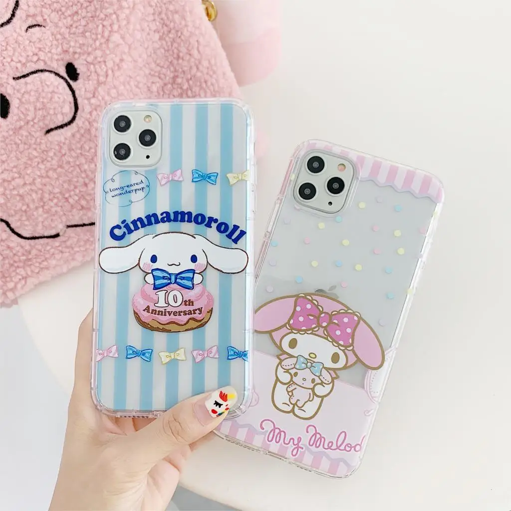 cute cartoon Melody Cinnamoroll dog phone case For iphone Xs 11 pro MAX XR X 7 8 plus couple clear soft TPU back cover stripe |