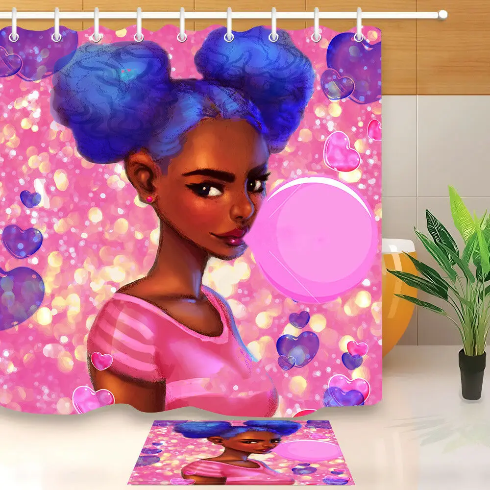 Синий афро африканская красавица Девушка розовый воздушный шар набор занавесок