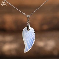 fashion women choker necklace jewelry natural labradorite turquoises quartz crystal stone angel wings pendant necklace dropship