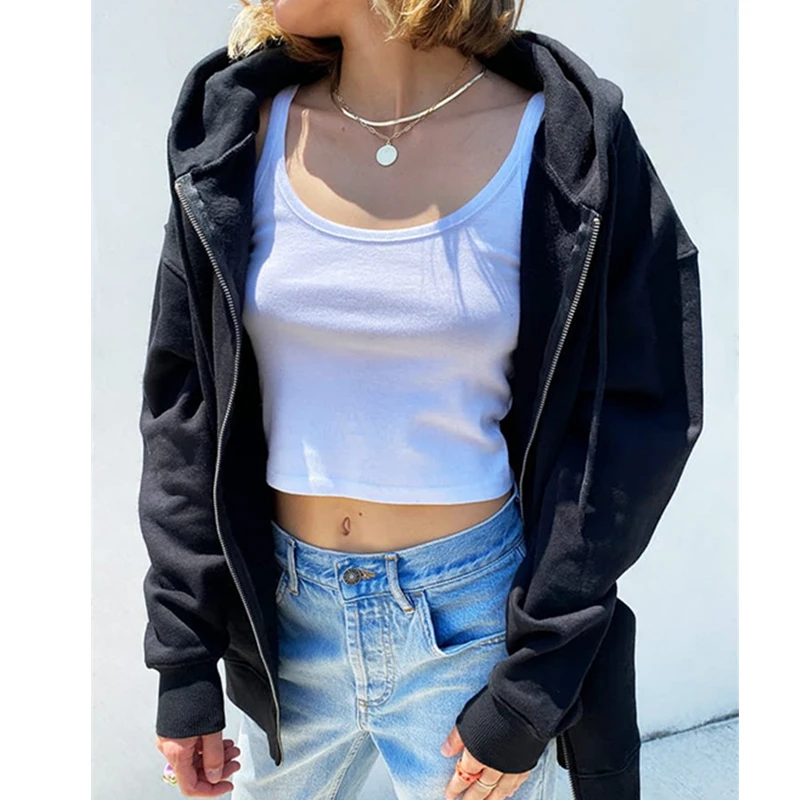 

Женская толстовка с капюшоном, однотонная Повседневная Толстовка с длинным рукавом, свободная уличная Толстовка Y2K, верхняя одежда для женщ...