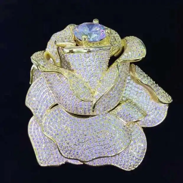 gold plated Cubic Zirconia micro pave Flower brooch /connector charms | Украшения и аксессуары
