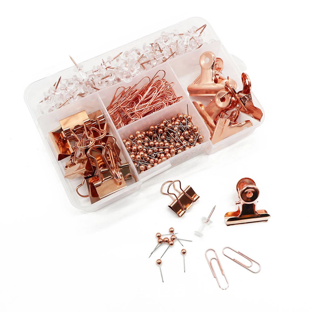 

500PCS Rose Gold Office Stationery Set, 100Pcs Push Pins+80Pcs Paper Head Cloth Storage Home Accessories