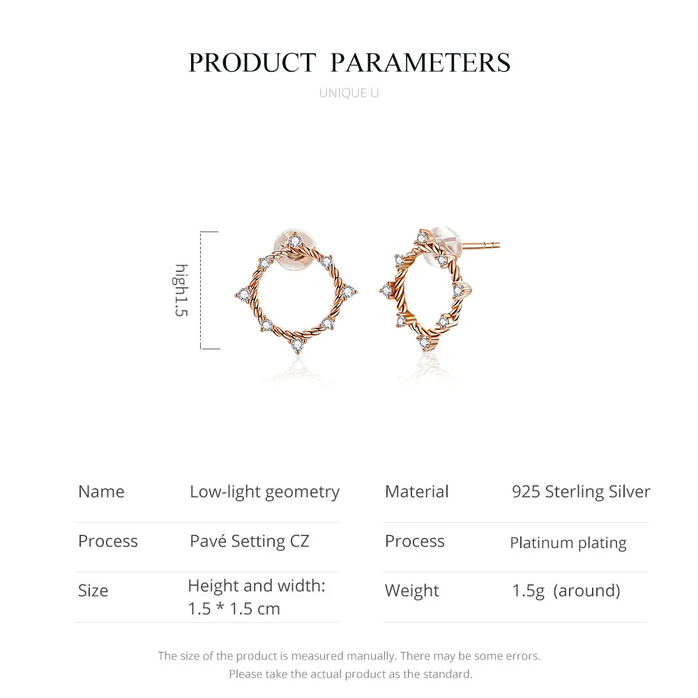 

Dazzling CZ Round Stud Earrings for Women Real Sterling Silver 925 Rose Gold Color Fashion Jewelry Orecchini BSE319