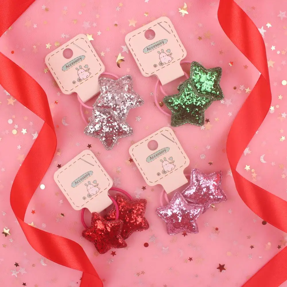 2019 new Glitter powder Star 10 colors beautiful kids rubber band elastic hair bands ponytail holder head rope 2pcs/lot | Детская одежда
