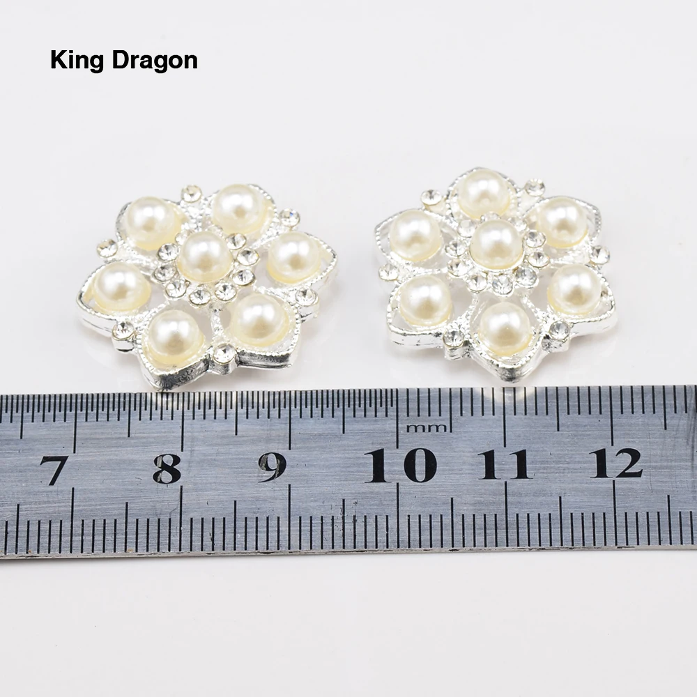 Пуговицы с жемчугом и стразами King Dragon 25 мм 10 шт./лот серебристого цвета KD586 | Дом